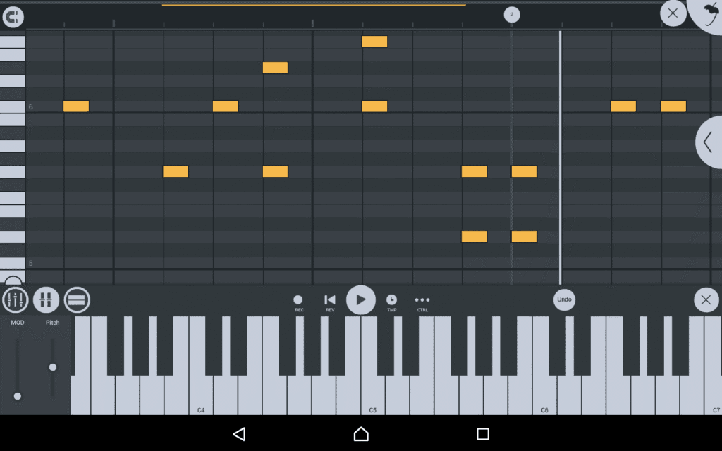 FL Studio Mobile Piyano Döngü (Piano Roll) Ekranı